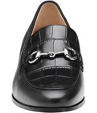 Johnston & Murphy Women's Ali Leather Croco Embossed Bit Buckle Loafers
