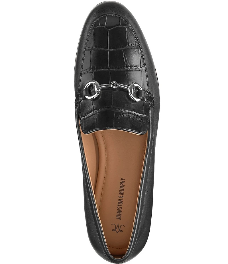 Johnston & Murphy Women's Ali Leather Croco Embossed Bit Buckle Loafers