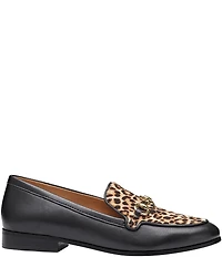 Johnston & Murphy Women's Ali Leather Leopard Print Calf Hair Bit Buckle Loafers