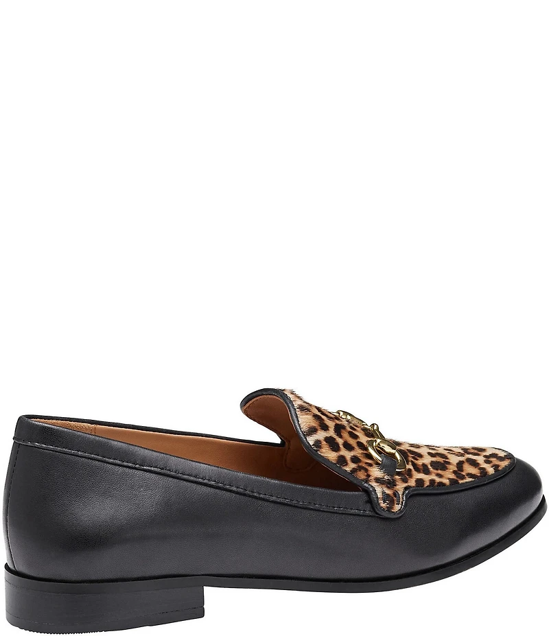 Johnston & Murphy Women's Ali Leather Leopard Print Calf Hair Bit Buckle Loafers