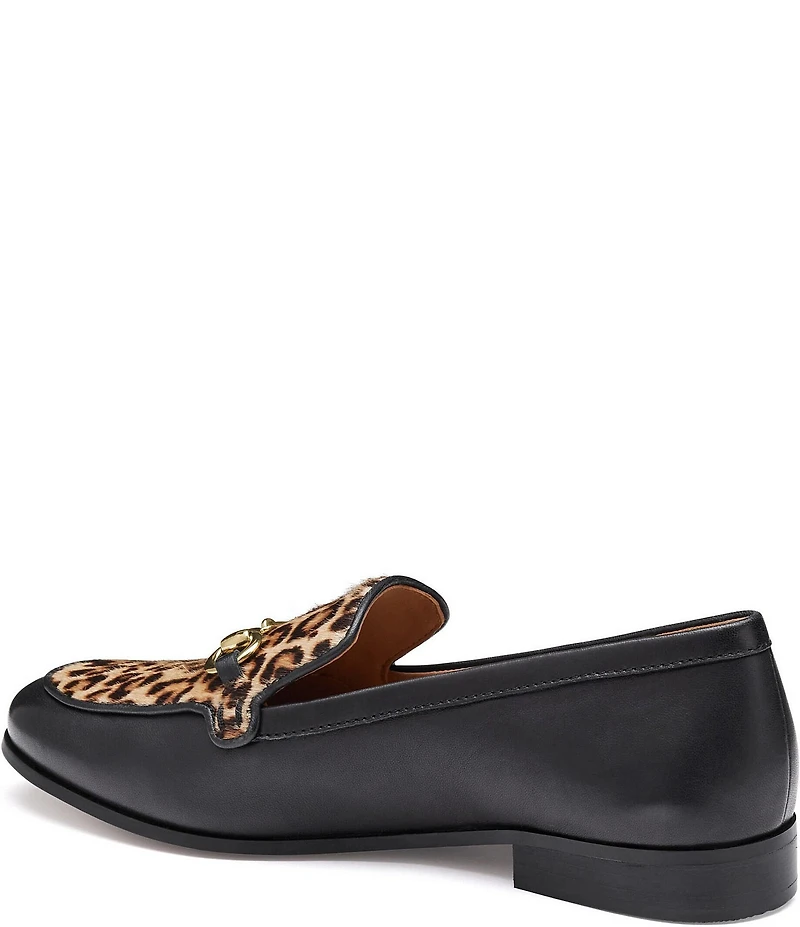 Johnston & Murphy Women's Ali Leather Leopard Print Calf Hair Bit Buckle Loafers