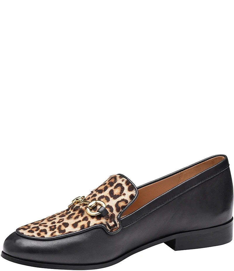 Johnston & Murphy Women's Ali Leather Leopard Print Calf Hair Bit Buckle Loafers