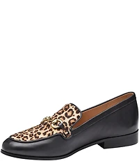 Johnston & Murphy Women's Ali Leather Leopard Print Calf Hair Bit Buckle Loafers