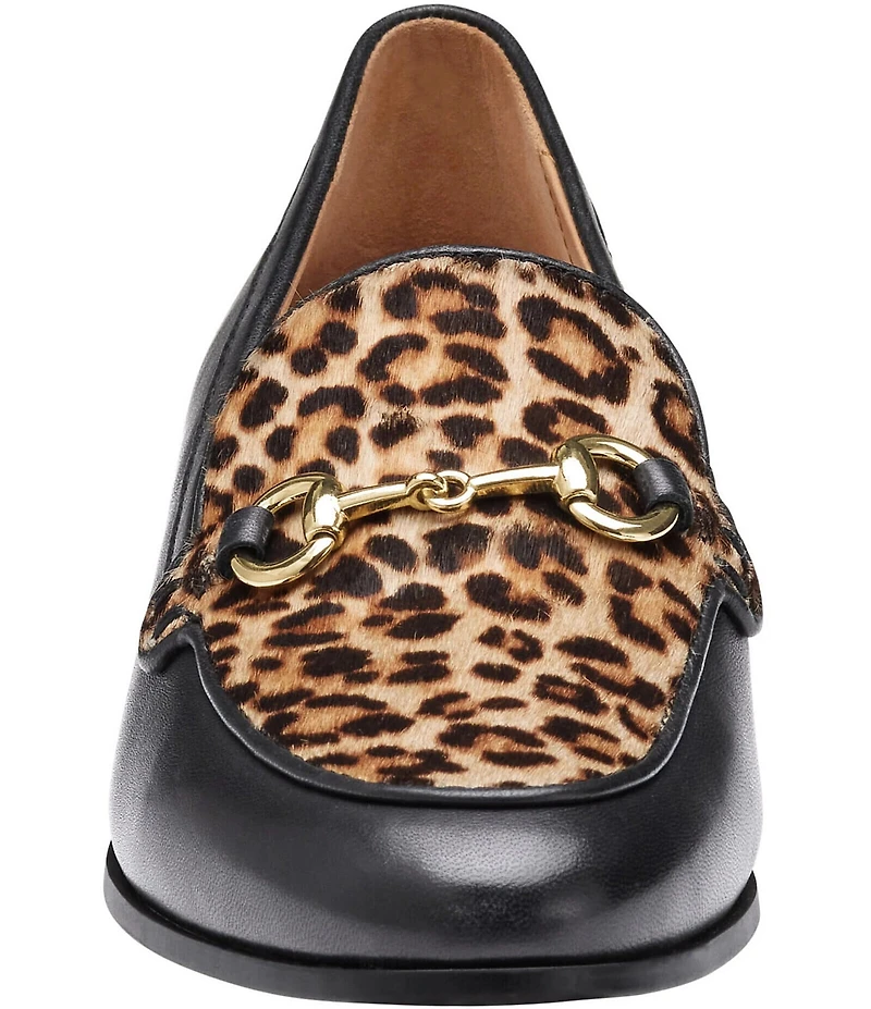 Johnston & Murphy Women's Ali Leather Leopard Print Calf Hair Bit Buckle Loafers