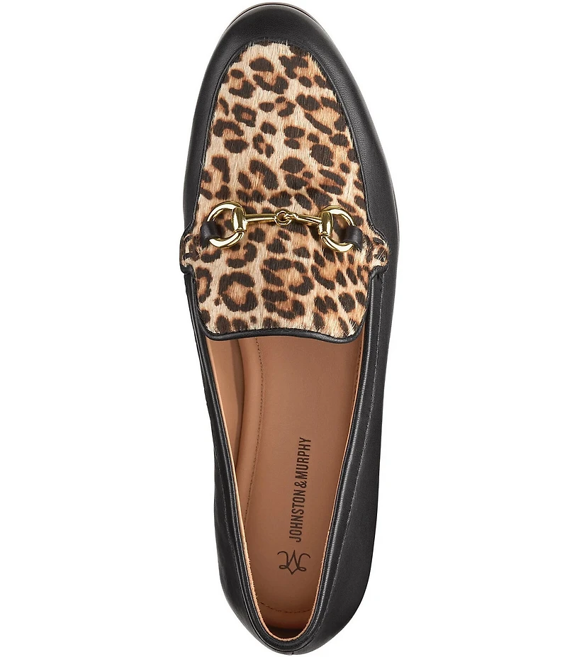 Johnston & Murphy Women's Ali Leather Leopard Print Calf Hair Bit Buckle Loafers