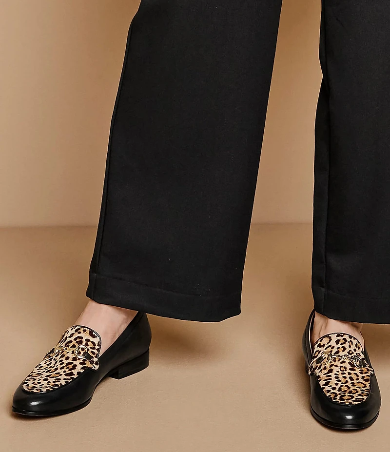Johnston & Murphy Women's Ali Leather Leopard Print Calf Hair Bit Buckle Loafers