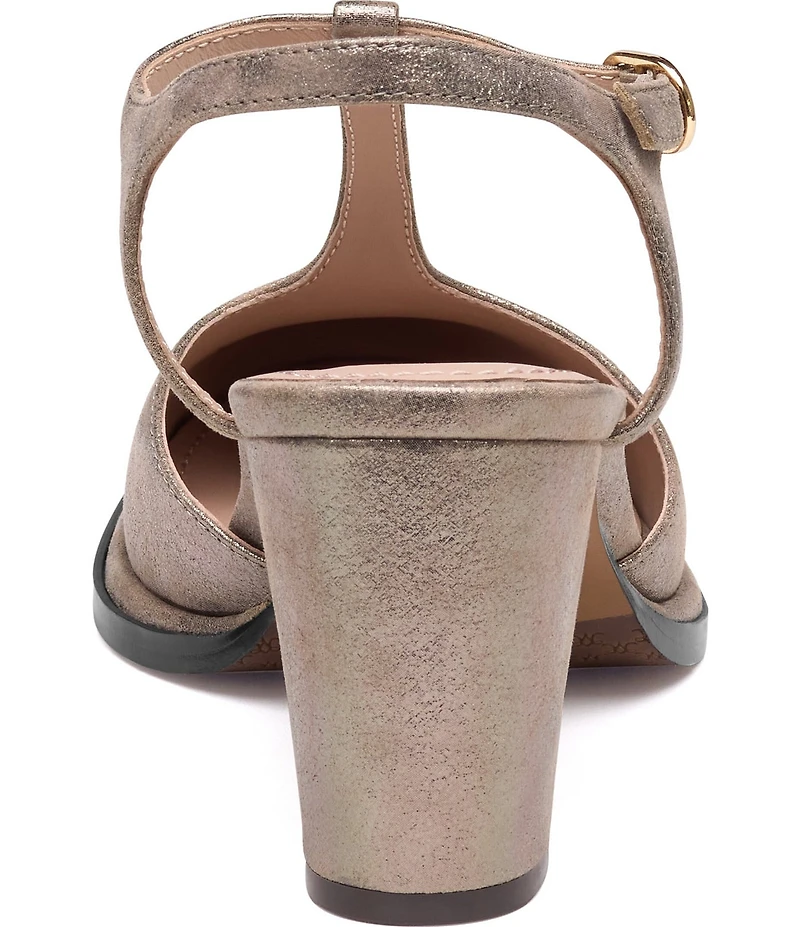 Johnston & Murphy Women's Amy Metallic Suede T-Strap Mary Jane Pumps