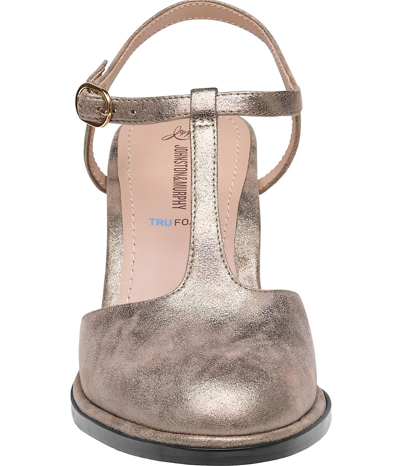 Johnston & Murphy Women's Amy Metallic Suede T-Strap Mary Jane Pumps