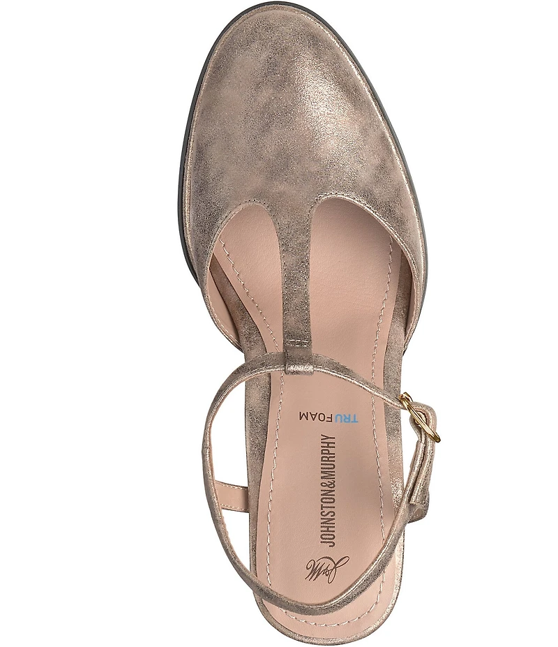 Johnston & Murphy Women's Amy Metallic Suede T-Strap Mary Jane Pumps