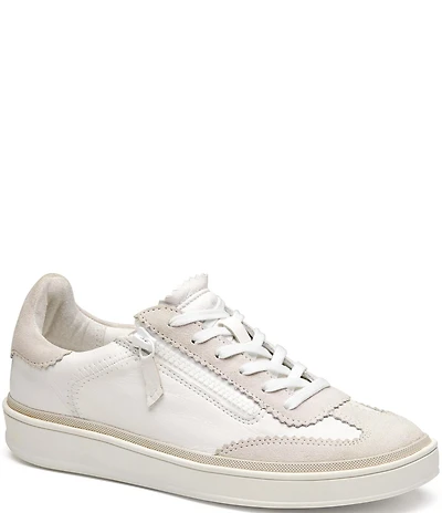 Johnston & Murphy Women's Ashley Suede and Leather Side Zip Lace Up Sneakers