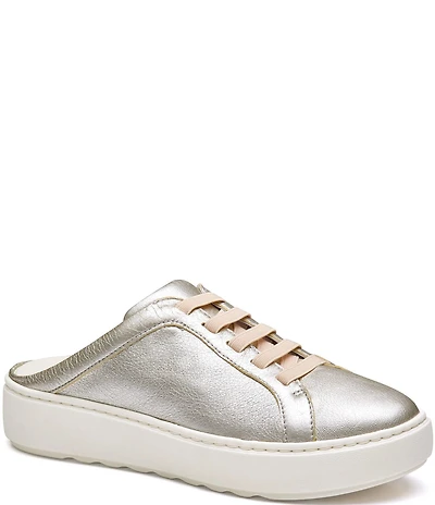 Johnston & Murphy Women's Cammie Metallic Sheepskin Leather Slip-On Sneaker Mules