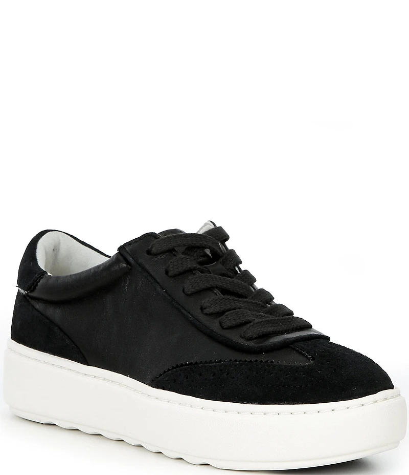 Johnston & Murphy Women's Cammie Leather and Suede Brogue Detail T-Toe Lace Up Platform Sneakers