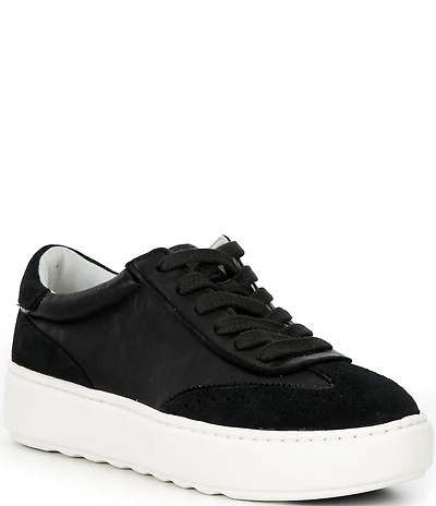 Johnston & Murphy Women's Cammie Leather and Suede Brogue Detail T-Toe Lace Up Platform Sneakers