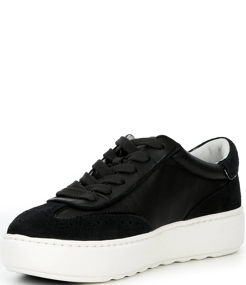 Johnston & Murphy Women's Cammie Leather and Suede Brogue Detail T-Toe Lace Up Platform Sneakers