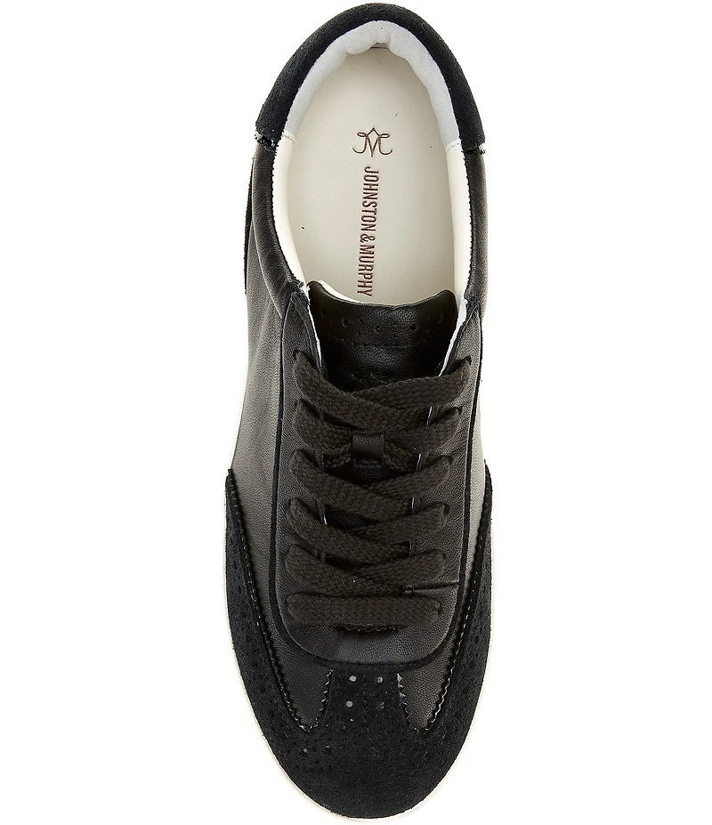 Johnston & Murphy Women's Cammie Leather and Suede Brogue Detail T-Toe Lace Up Platform Sneakers