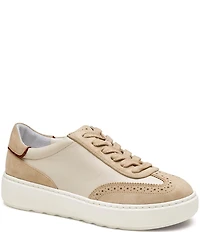 Johnston & Murphy Women's Cammie Leather and Suede Brogue Lace Up Platform Sneakers