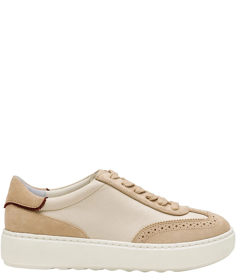 Johnston & Murphy Women's Cammie Leather and Suede Brogue Detail T-Toe Lace Up Platform Sneakers