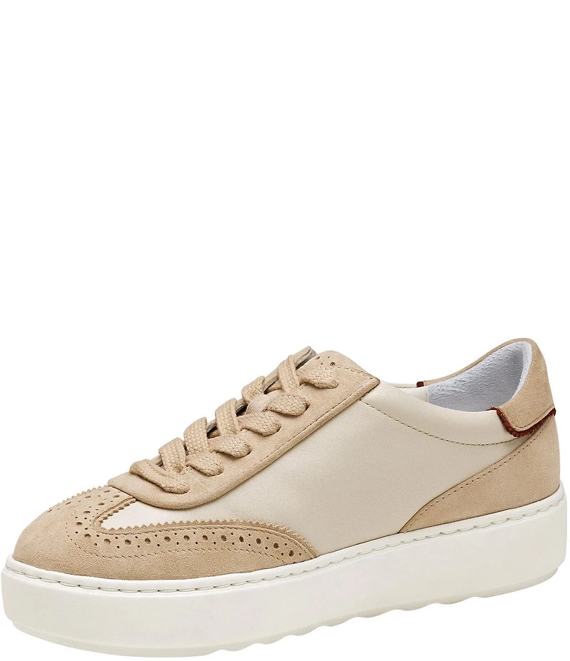 Johnston & Murphy Women's Cammie Leather and Suede Brogue Detail T-Toe Lace Up Platform Sneakers