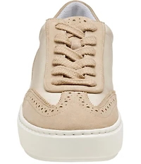 Johnston & Murphy Women's Cammie Leather and Suede Brogue Detail T-Toe Lace Up Platform Sneakers