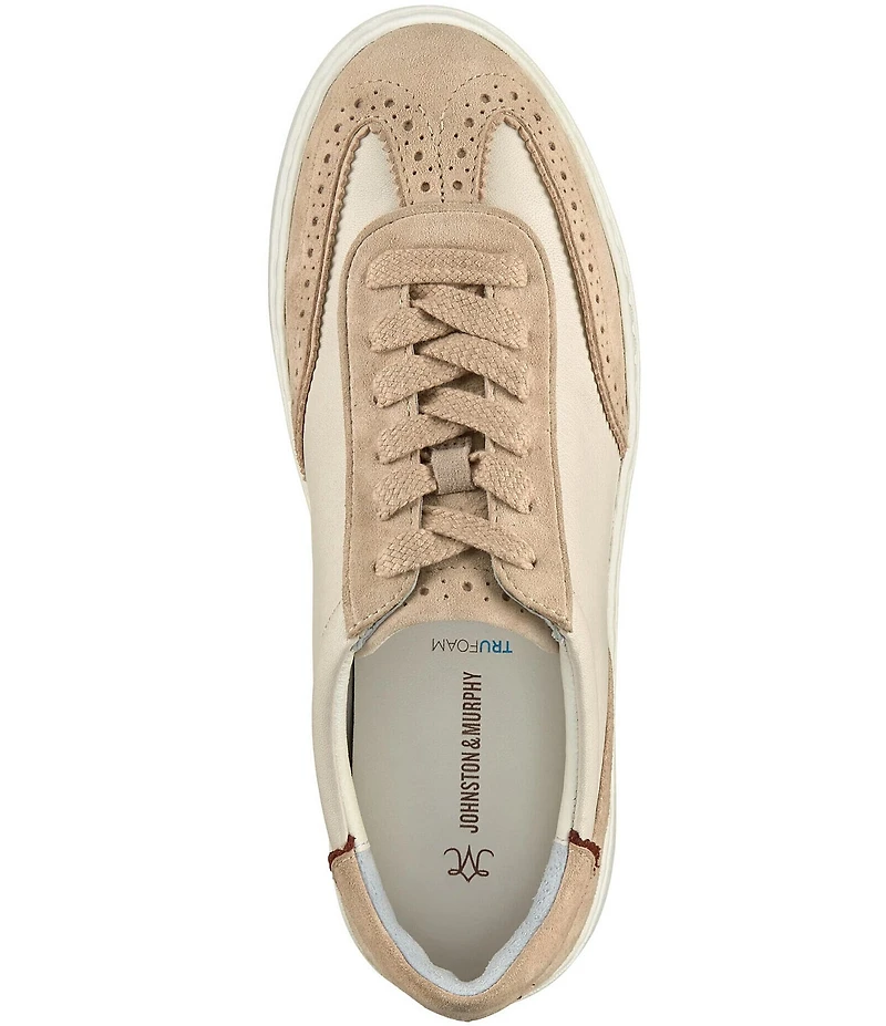 Johnston & Murphy Women's Cammie Leather and Suede Brogue Detail T-Toe Lace Up Platform Sneakers