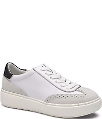 Johnston & Murphy Women's Cammie Leather and Suede Brogue Detail T-Toe Lace Up Platform Sneakers