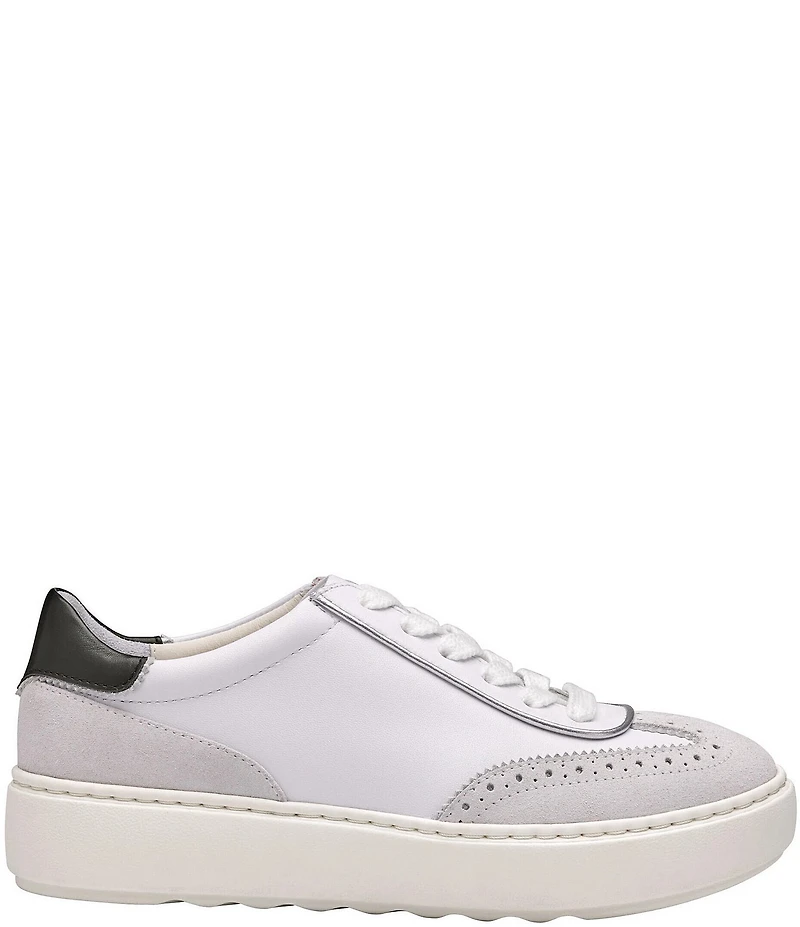 Johnston & Murphy Women's Cammie Leather and Suede Brogue Detail T-Toe Lace Up Platform Sneakers