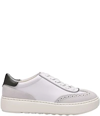 Johnston & Murphy Women's Cammie Leather and Suede Brogue Detail T-Toe Lace Up Platform Sneakers