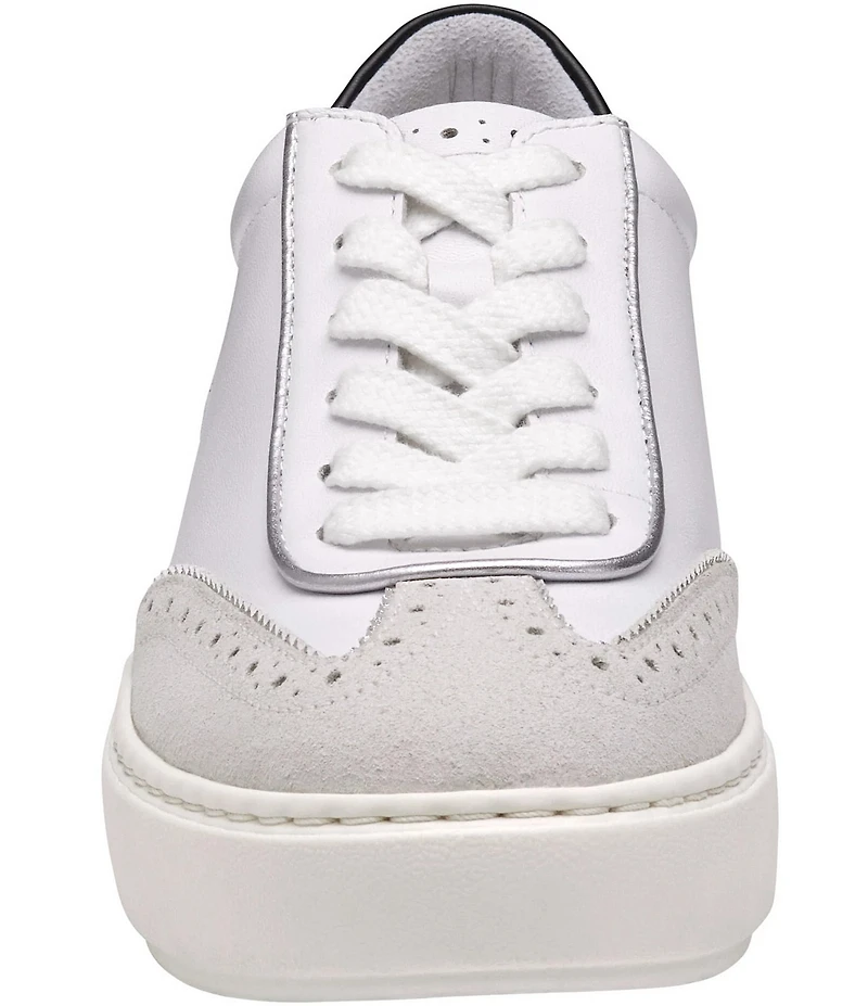 Johnston & Murphy Women's Cammie Leather and Suede Brogue Detail T-Toe Lace Up Platform Sneakers