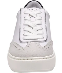 Johnston & Murphy Women's Cammie Leather and Suede Brogue Detail T-Toe Lace Up Platform Sneakers