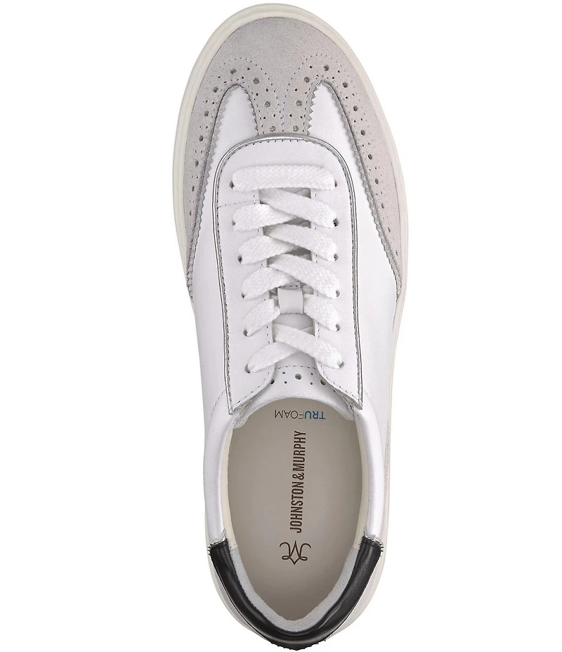 Johnston & Murphy Women's Cammie Leather and Suede Brogue Detail T-Toe Lace Up Platform Sneakers