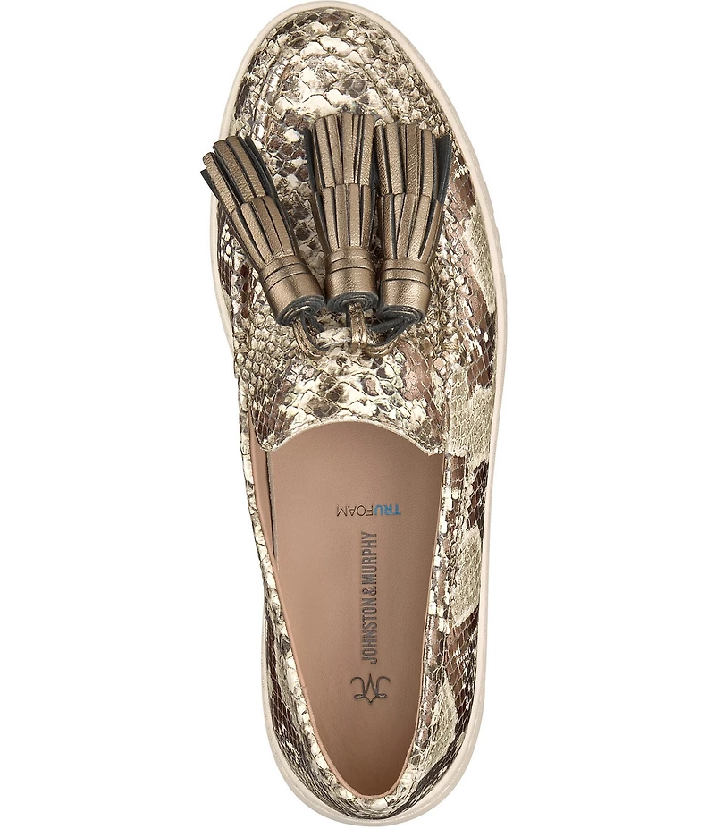 Johnston & Murphy Women's Camryn Tassel Metallic Snake Embossed Leather Loafers