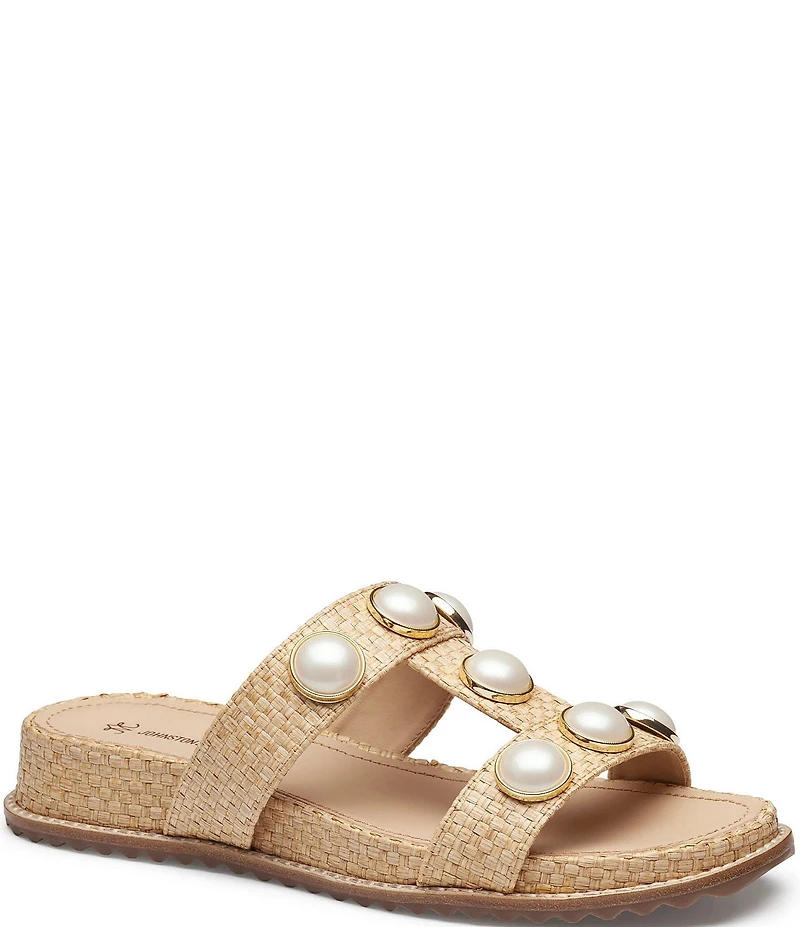 Johnston & Murphy Women's Chandler Raffia Embellished Slide Sandals