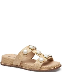 Johnston & Murphy Women's Chandler Raffia Embellished Slide Sandals