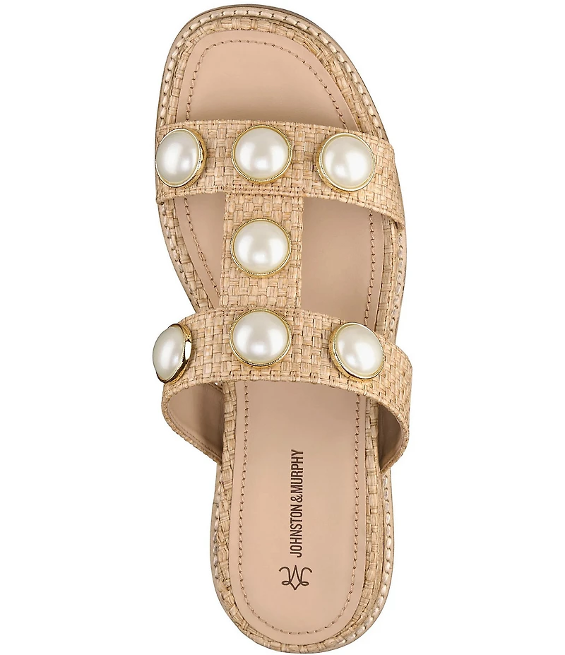 Johnston & Murphy Women's Chandler Raffia Embellished Slide Sandals