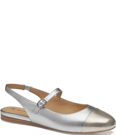 Johnston & Murphy Women's Claire Leather Mary Jane Cap Toe Slingback Flats