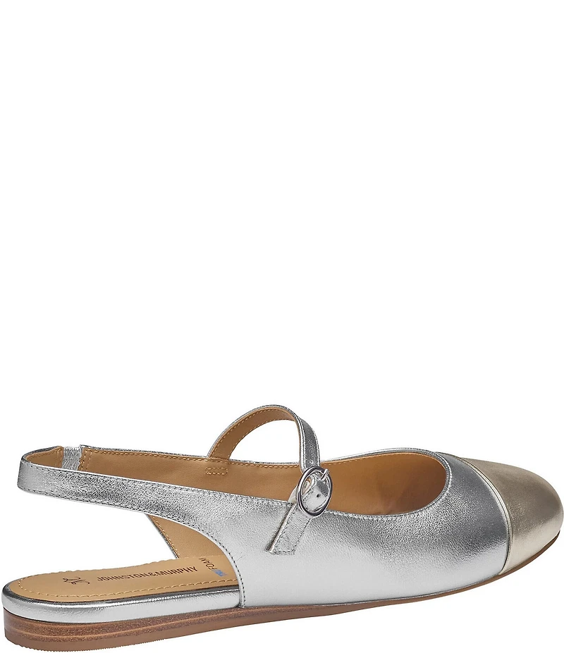 Johnston & Murphy Women's Claire Leather Mary Jane Cap Toe Slingback Flats