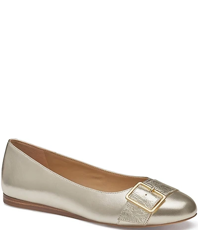 Johnston & Murphy Women's Claire Metallic Leather Belt Hardware Ballet Flats