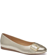 Johnston & Murphy Women's Claire Metallic Leather Belt Hardware Ballet Flats