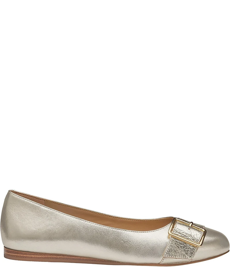 Johnston & Murphy Women's Claire Metallic Leather Belt Hardware Ballet Flats