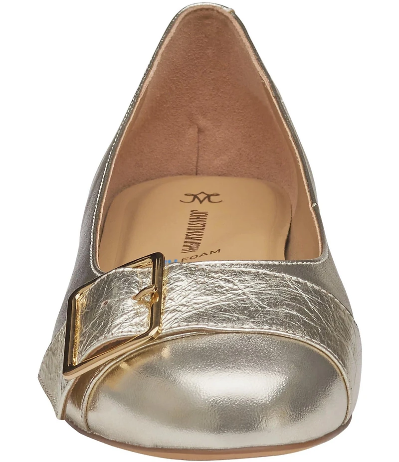 Johnston & Murphy Women's Claire Metallic Leather Belt Hardware Ballet Flats