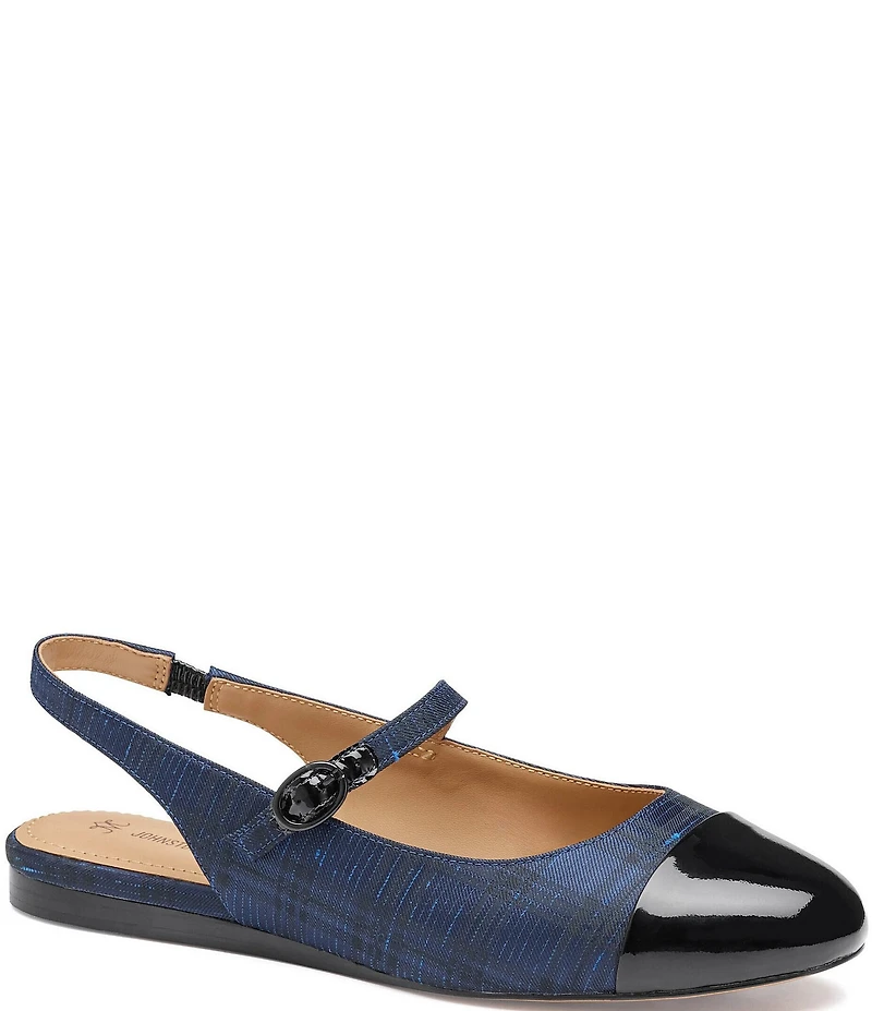 Johnston & Murphy Women's Claire Plaid Patent Cap Toe Slingback Mary Jane Flats