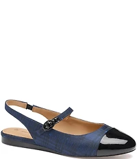 Johnston & Murphy Women's Claire Plaid Patent Cap Toe Slingback Mary Jane Flats