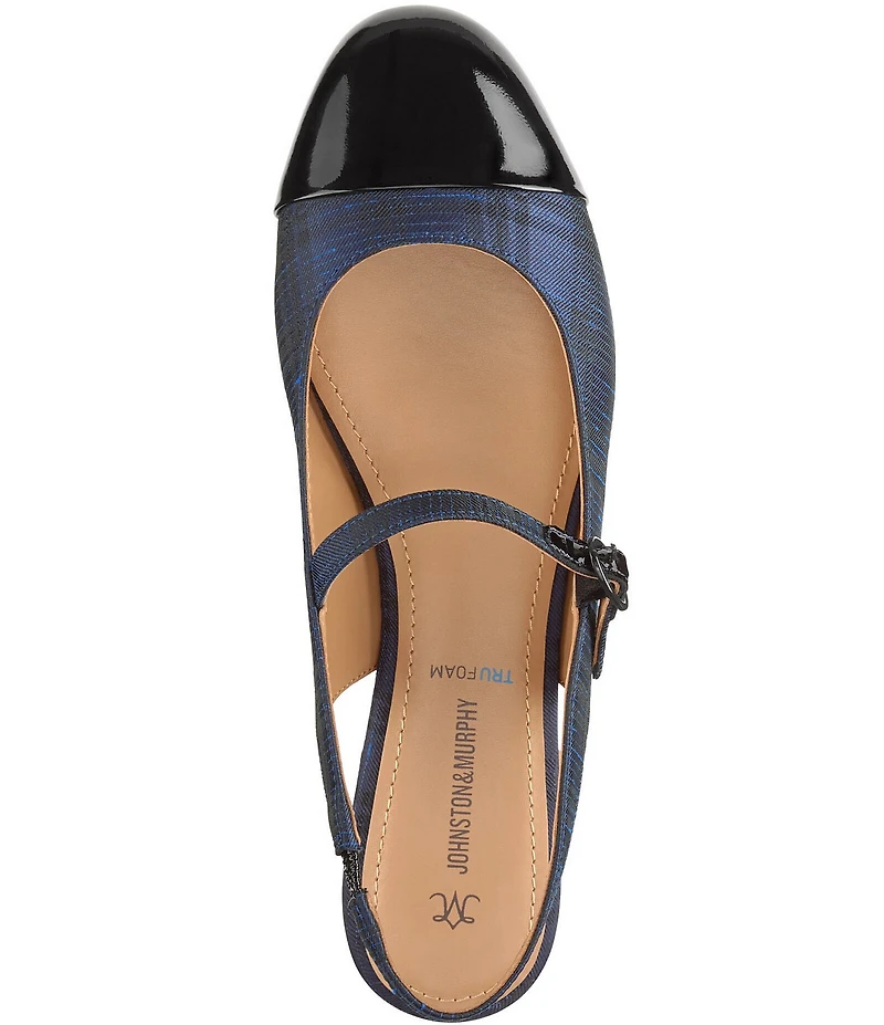 Johnston & Murphy Women's Claire Plaid Patent Cap Toe Slingback Mary Jane Flats