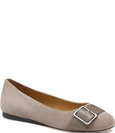 Johnston & Murphy Women's Claire Suede and Leather Belt Hardware Ballet Flats