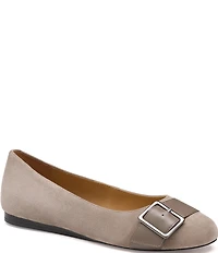 Johnston & Murphy Women's Claire Suede and Leather Belt Hardware Ballet Flats