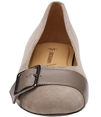 Johnston & Murphy Women's Claire Suede and Leather Belt Hardware Ballet Flats