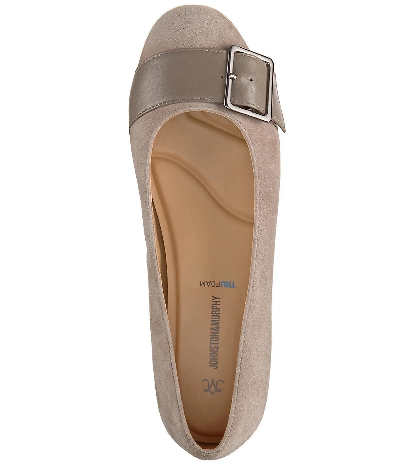 Johnston & Murphy Women's Claire Suede and Leather Belt Hardware Ballet Flats