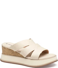 Johnston & Murphy Women's Colleen Leather Triple-Band Platform Wedge Sandals