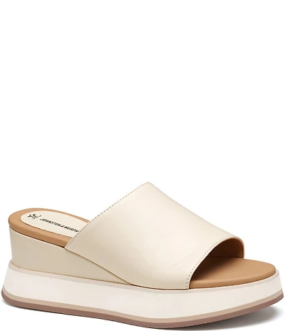 Johnston & Murphy Colleen Leather Platform Wedge Slide Sandals