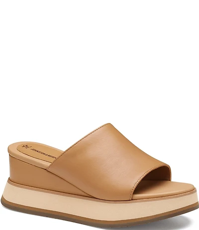 Johnston & Murphy Colleen Leather Platform Wedge Slide Sandals